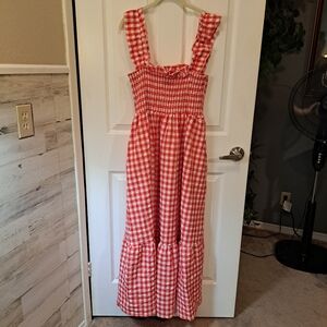 Chouyatou Red White Gingham Maxi